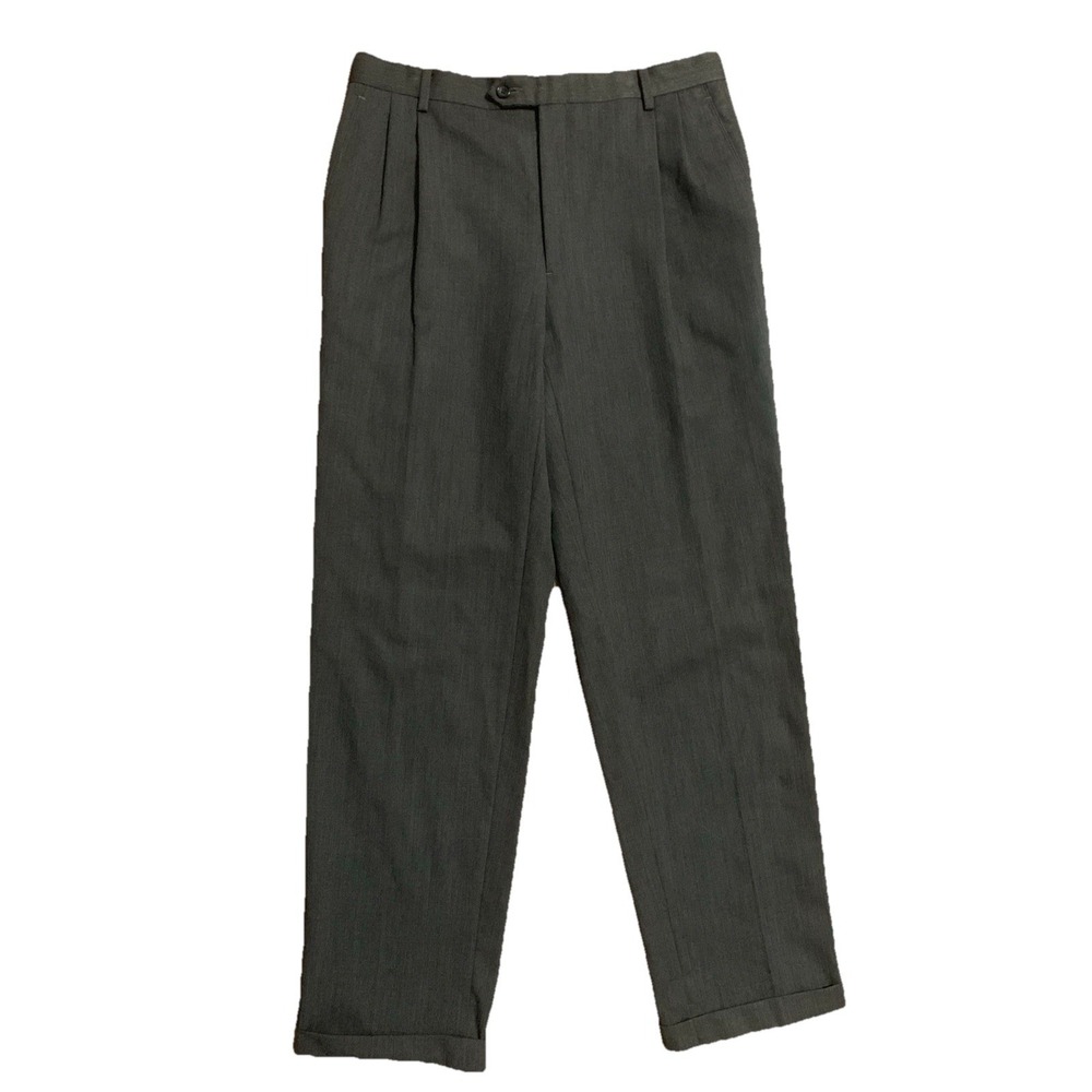 Joseph & Feiss 34x33 Charcoal Pleated 100% Wool Cuffed Dress Suit Pants Trousers